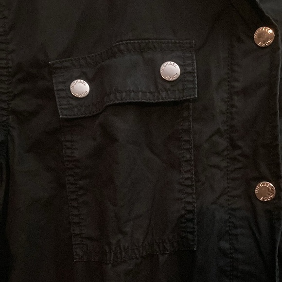 Michael Kors black cargo utility jacket with hood and cinchable waist. - Picture 2 of 10